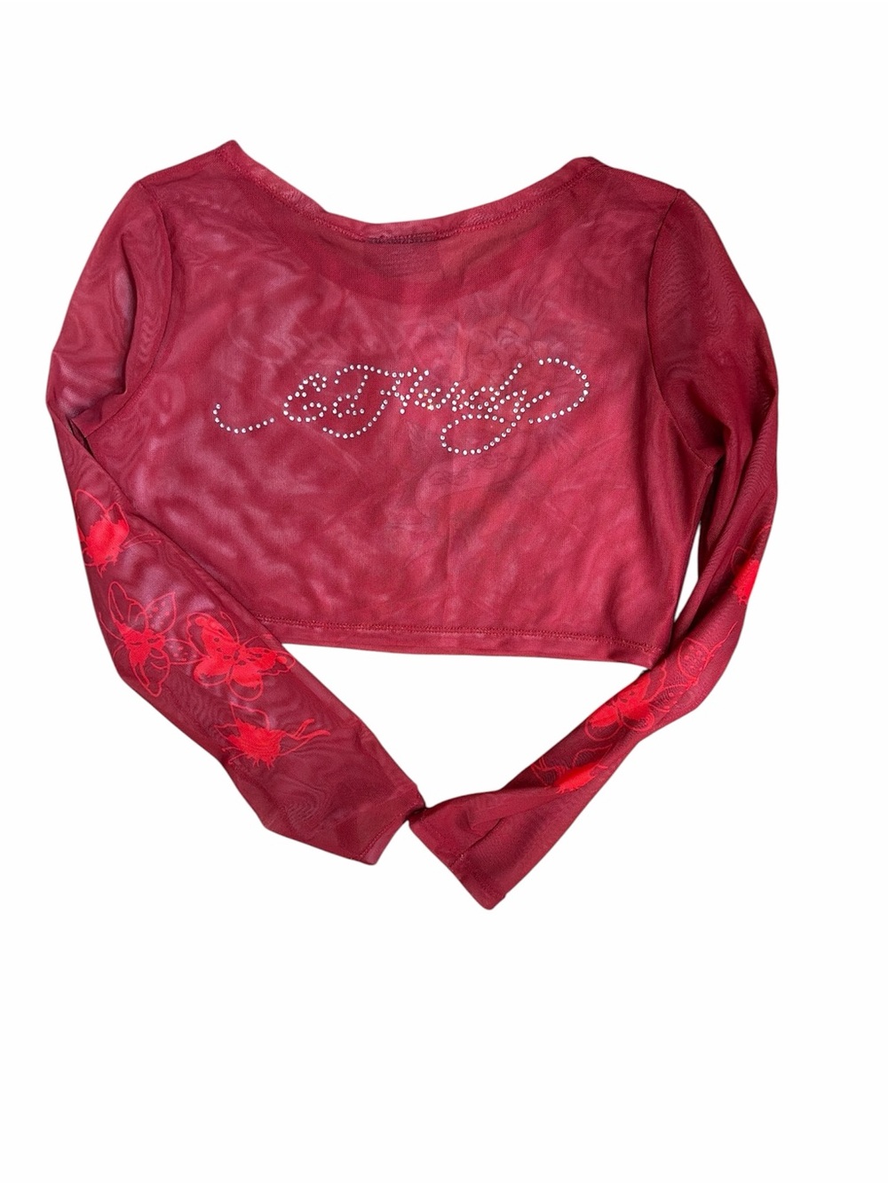 Ed Hardy red mesh cover-up beach skirt set XL rose tattoo rhinestone Y2K NWT - Picture 5 of 8